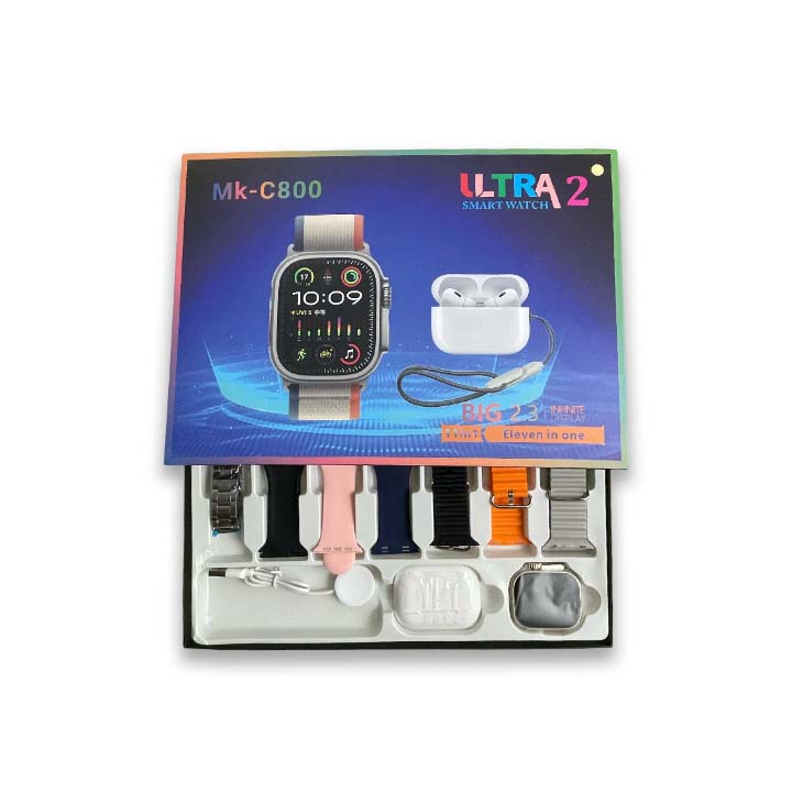 MK-C800 Ultra2 Smart Watch with Earbuds + 7 Straps