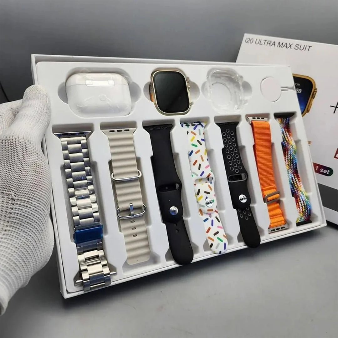 I20 Ultra Smart Watch with Earbuds and 7 Straps